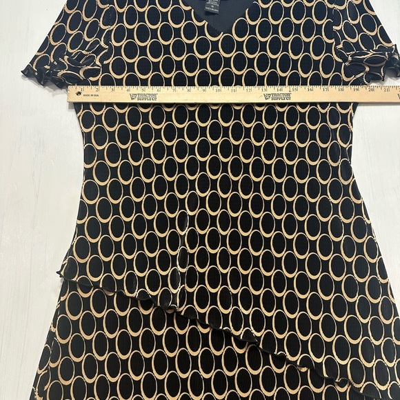 Vintage Connected Apparel Dress Size 16 Black Beige Circle Print Tiered Hem - Picture 3 of 7